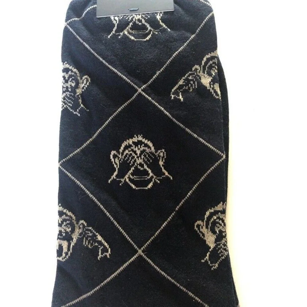 Punto Mens Dress Socks 10-13 Egyptian Cotton Navy Blue Wise Monkeys Italian